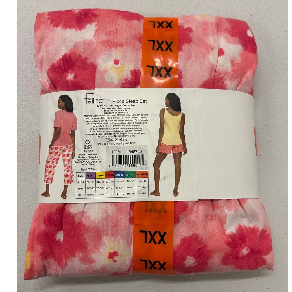 Felina Womens 4 Piece 100% Cotton Sleep Set Pajama T-Shirt Cami Capri XXL C8242 - Picture 2 of 3